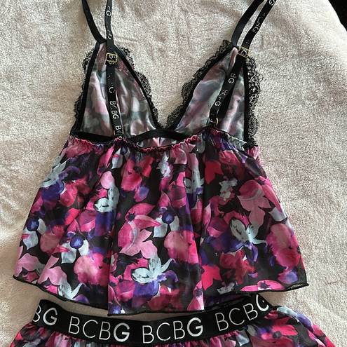 BCBG Lingerie Floral Lacy Night Set Camisole and Shorts Pink / Purple