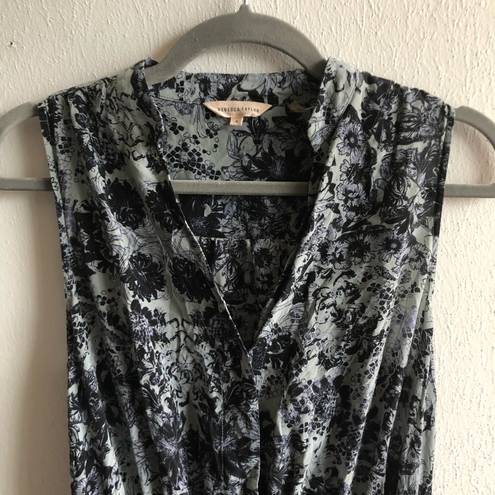 Rebecca Taylor  Dress Silk V Neck Floral Blue Grey White Dress Sz 4 EUC