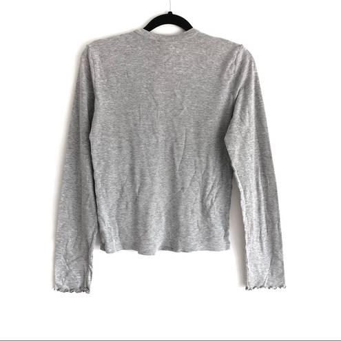 DKNY  Long Sleeve Heather Gray Lettuce Hem Ruffle Crop Top S