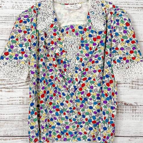 Oscar de la Renta Vintage Miss O by  Floral Short Sleeve Top Multi-Color Size XL