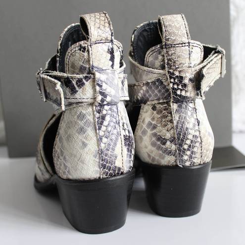 ALLSAINTS  Darcy Pointed Toe Ivory Python Snake-Print Leather Cutout Ankle Boots