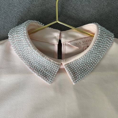 Ted Baker NWOT  Pink Embellished Pearl Collar Cap Sleeve Top Size 1 US 4