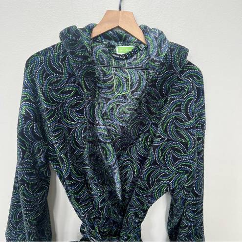 Vera Bradley  Kiev Swirls Plush Hooded Robe Black Green Blue White Print L/XL