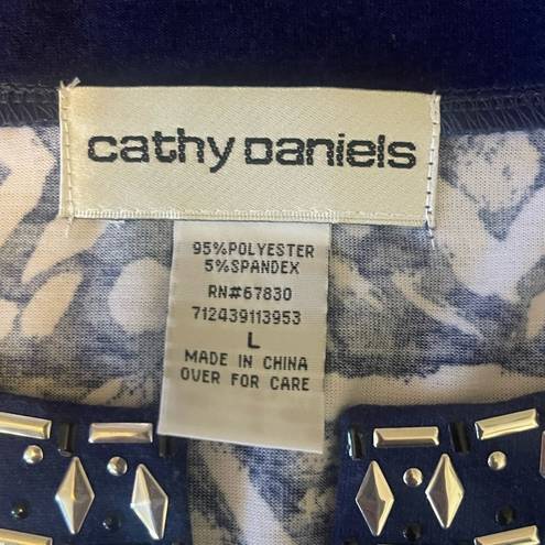 Cathy Daniels  v-neck tunic blouse size large embellished blue/white bling boho