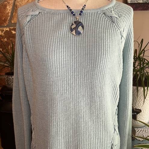 a.n.a  Crewneck Sweater Criss-Cross Sleeve Detail Size XL Light Blue