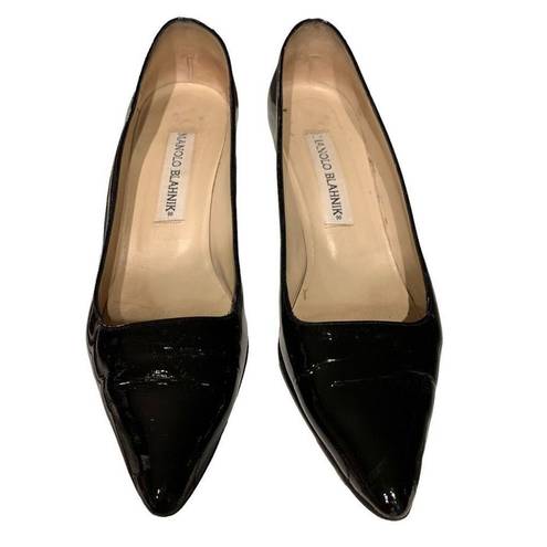 Manolo Blahnik  Patent Leather Pointed Toe Pumps Kitten Heel Black Women Size 6