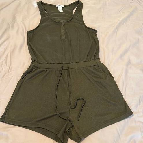 Shosho army green drawstring waist sleeveless romper pockets summer