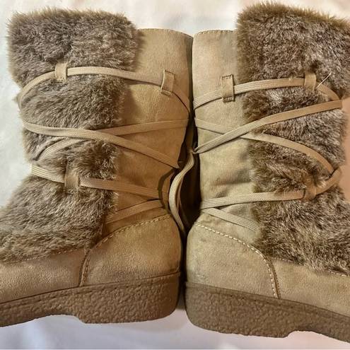 Krass&co Mossimo Suppy  Fur covered Women’s Adjustable Lace up Boots size 7 light brown