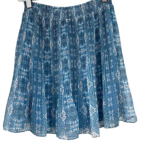 Intermix  Pleated Paisley Print Mini Skirt Blue Size XL