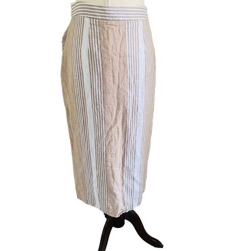 BCBGeneration  Midi Pencil Skirt Sand Combo Ivory Tan Stripes Pockets Size 6, S23