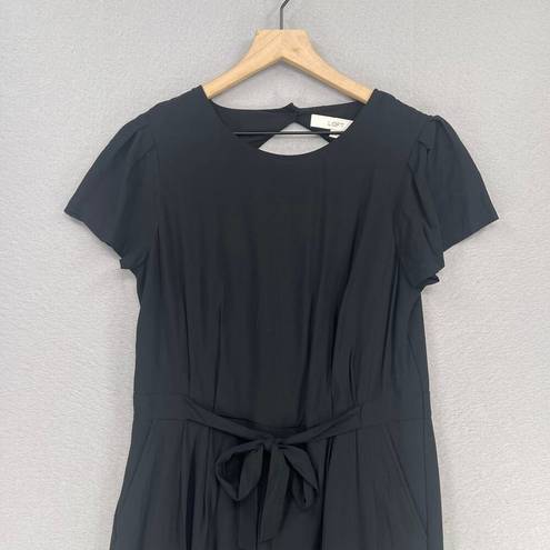 The Loft  Romper Womens 6 Black Tie Front Short Sleeve Back Cutout Pockets Summer