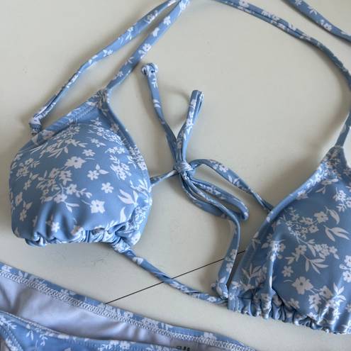 SheIn BRAND NEW  light blue floral print tie two piece bikini swimsuit