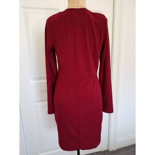 The Row  A- Dress Red Metallic Thread Empire Waist Square Neck Long Sleeve Pull On M