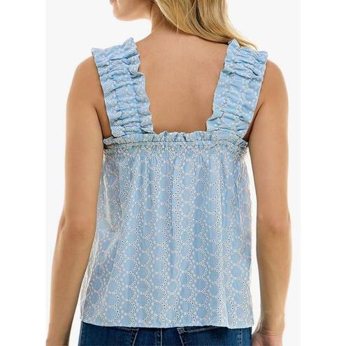 AQUA  Eyelet Top Size Large Blue Ruffle Pullover Wide Strap Woven Tank NEW