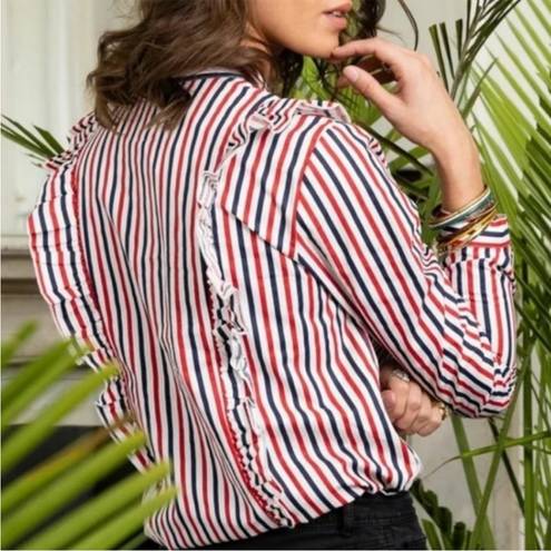 Tuckernuck  The Shirt by Rochelle Behrens The Ruffle Shirt Stripe NWT Size XS