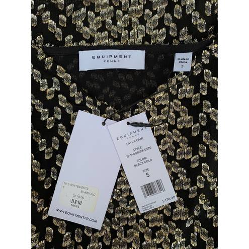 Equipment Layla Black and Gold Silk and Metallic Flocked Cami Tank Top Small NWT