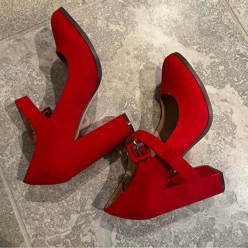 mix no. 6  Asuviel Red Faux Suede Mary Jane Pumps Block Heel Shoes Size 8.5M NEW