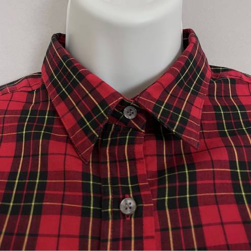 Nordstrom Vintage  Button-Up Shirt Women Plaid Long Sleeve Red Collar Tomboy Work