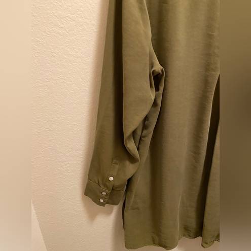 Natori  Green Sanded Twill Long Sleeve Button Front Tunic Size S