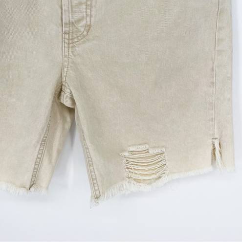 easel  Khaki Distressed Bermuda Denim Shorts Medium