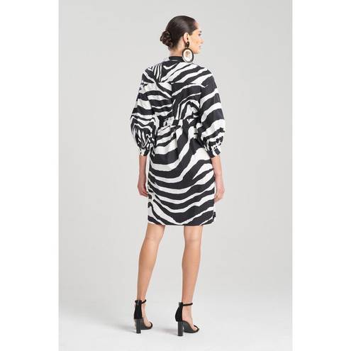 Natori  Zebra Cotton Poplin Balloon Sleeve Belted Shirtdress Size Medium