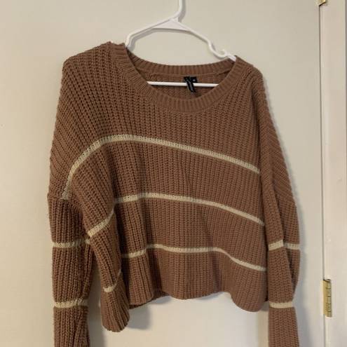 The Moon  & madison Womens Sweater sz M Brown Striped Tight Knit Hem Crew Pullover