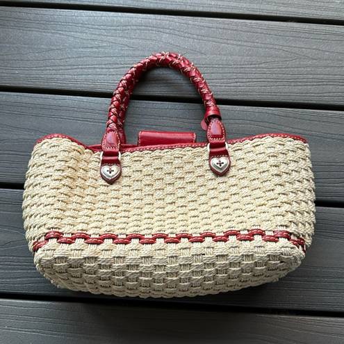 Brighton  Bag Straw Red Cream Tote Shoulder Handbag Picnic Vintage Vibes Cute