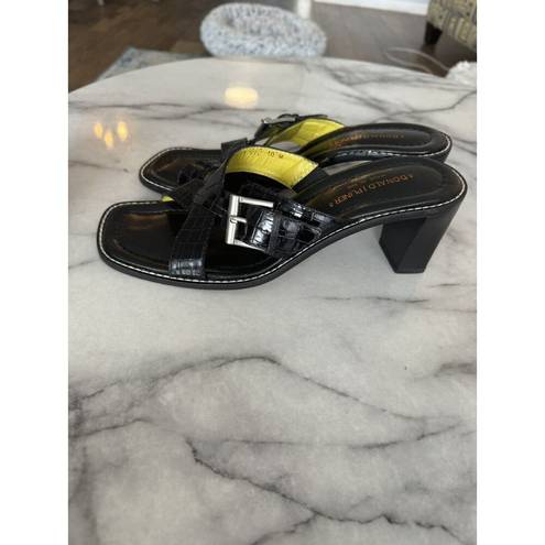 Buckle Black Donald J. Pliner Croc Embossed Strappy  Shoes Leather 10 Comfort