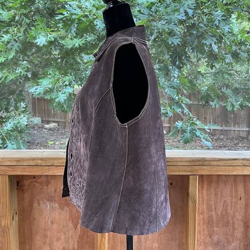 Coldwater Creek  Women's Vintage 100% Leather Suede Vest Brown Size XL