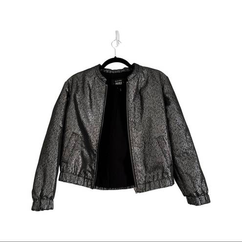 Paige  x Rosie Huntington-Whitel Metallic Boxy Cropped Bomber Jacket Silv…