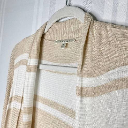 Cyrus  Striped Lightweight Long Sleeve Open Cardigan Sweater Beige White Medium