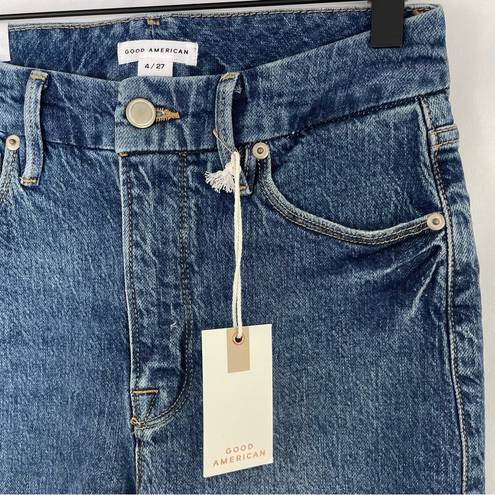 Good American New  Slim Straight High Rise Raw Hem Ankle Jeans Blue Size 4 / 27