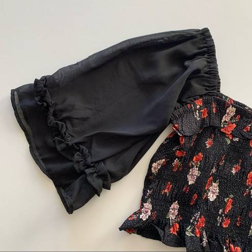 Angie  | Crissa Smocked Floral Black Crop Blouse L