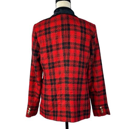 Charter Club  SZ 10 Blazer Jacket Plaid 1-Button Long Sleeve Lined Collared Red