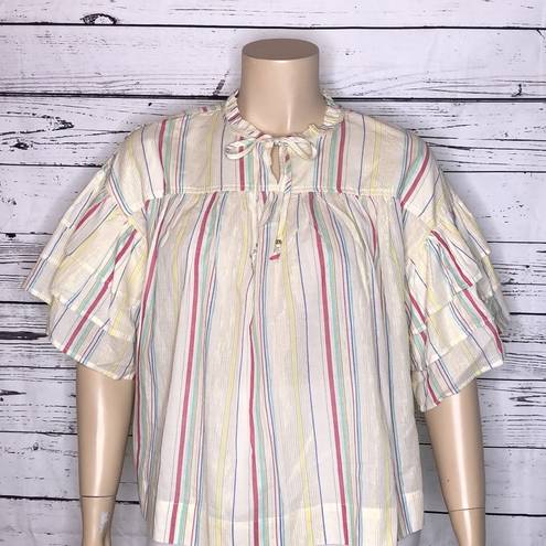 Parker Peyton &  Size XL Pastel & Metallic Stripe Tiered Ruffle Keyhole Shirt Top