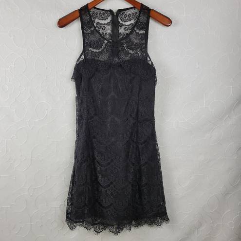 TCEC  Women Dress Size M Black Eyelash Scallop Lace Sleeveless Open Back Cocktail