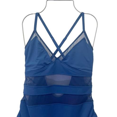 Bleu Rod Beattie  Mesh-Trimmed Cross-Back One-Piece Swimsuit Marine Blue Size 10