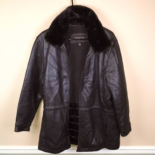 Marc New York  Women’s Dark Brown Leather Faux Trim Jacket