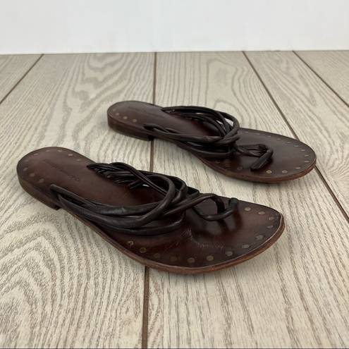 Krass&co Vintage Foundry . Zaria Strappy Leather Thong Sandals 9 Brown $150