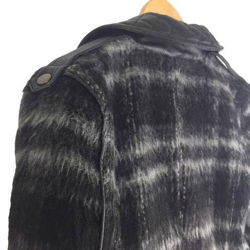 Ruff Hewn  Wool Blend Quilted Moto Jacket Check Plaid Black Size S