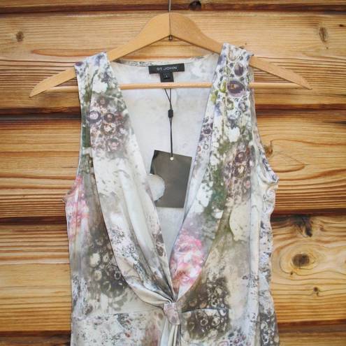 St. John NWT  Stretch Silk Jersey Print Sleeveless Blouse Top