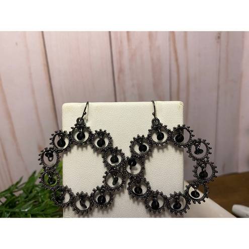 Black Bead Black-Tone with  Wire circle Earrings