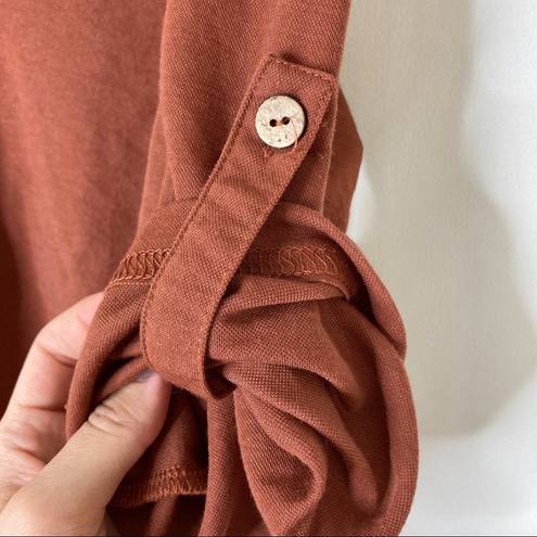 Roommates  | Rust Button Front Cropped Shirt w/ Elastic Hem