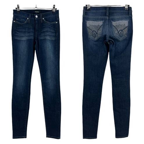 Bebe  (24) (26x32) Regular Icon Crystal Knockout Skinny Jeans Myth Blue Low Rise