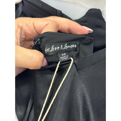 For Love & Lemons  Elora Satin Crystal Embellished Mini Dress Black Women's XS