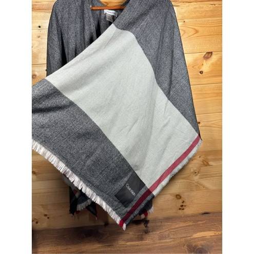 Calvin Klein  Women's Striped/Plaid Shawl Poncho Wrap in Dark & Light Gray