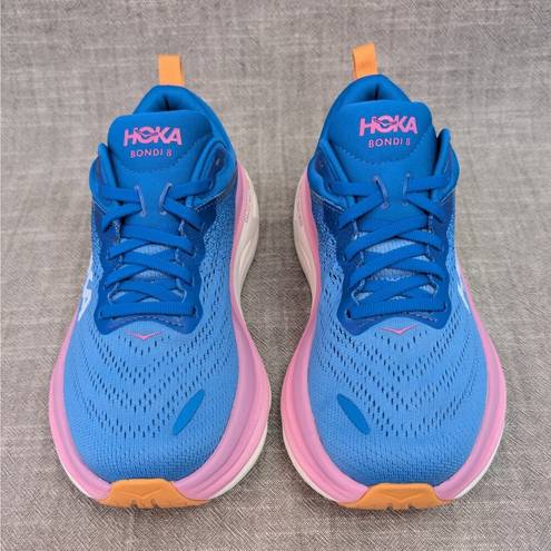 Hoka ONE ONE Bondi 8 Coastal Sky All Aboard Blue Pink Womens Sneaker 5D WIDE