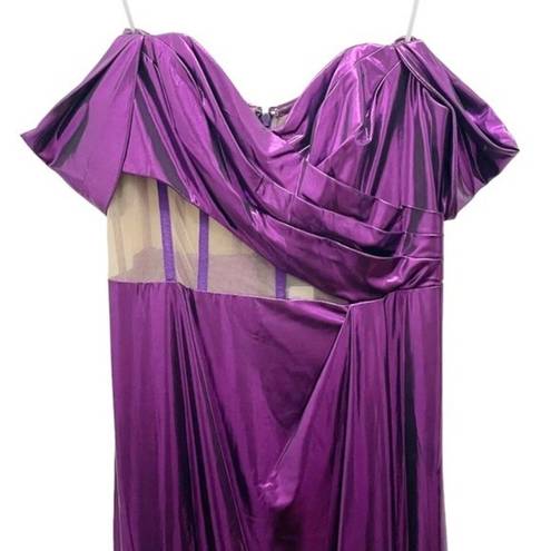 Amethyst NWT Marchesa Off Shoulder  Lamé Gown With Draped Bodice Women’s Size 16