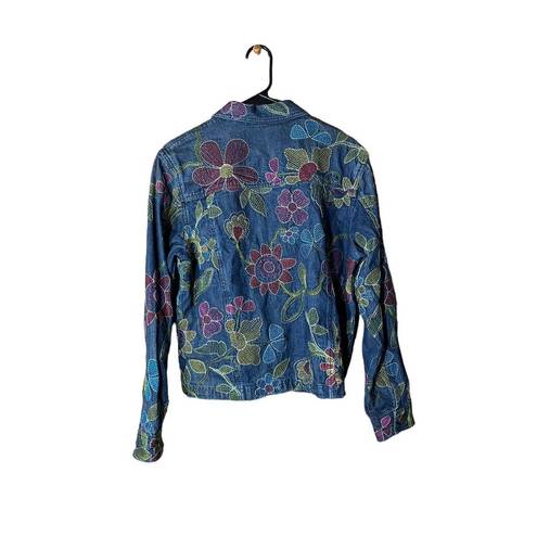 Coldwater Creek  Colorful Floral Embroidered Jean Jacket