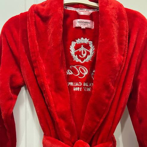 Juicy Couture  Red Plush Embroidered Robe Size S/M